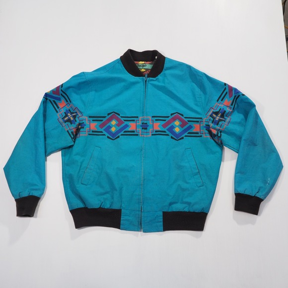 Wrangler Other - Vintage Wrangler Brushpopper Jacket Mens Large Blue Windbreaker Aztec Distressed